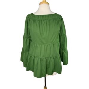 REBECCA TAYLOR Tiered Pique Top in Cypress Green Size Large Blouse #421380B780